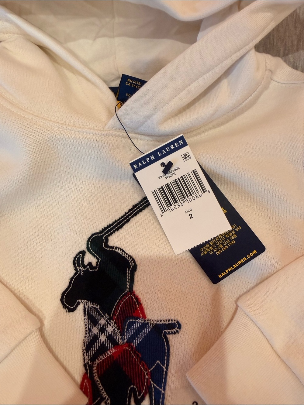 Ralph Lauren Cream Kids Hoodie with Embroidered Polo Pony - Picture 2 of 3